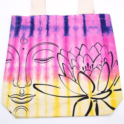 Tie-Dye Cotton Bag (6oz) - 38x42x12cm - Lotus Buddha - Multi Col - Natural Handle