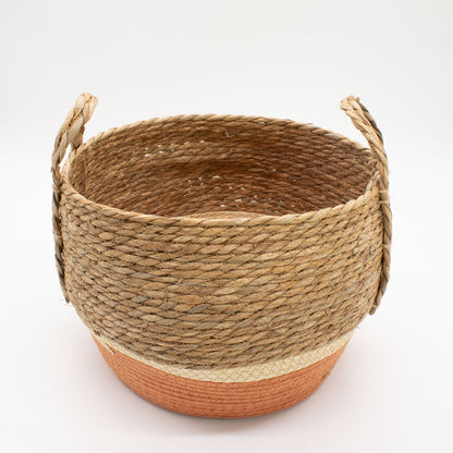 Straw & Seagrass Large Baskets - Natural & Orange- Set of 3