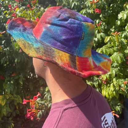 Patched and Wired Hemp & Cotton Boho Festival Hat - Tie-dye
