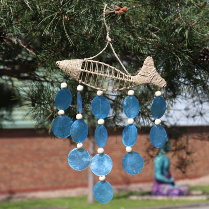 String Fish and Blue Capiz Drop