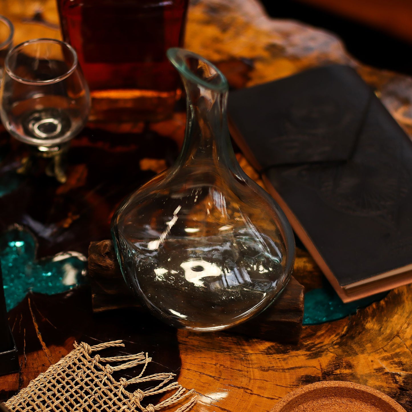 Molten Glass Mini Decanter on Wood 20cm