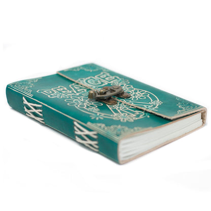 Leather Green Peace with Lock Notebook (18x13cm)