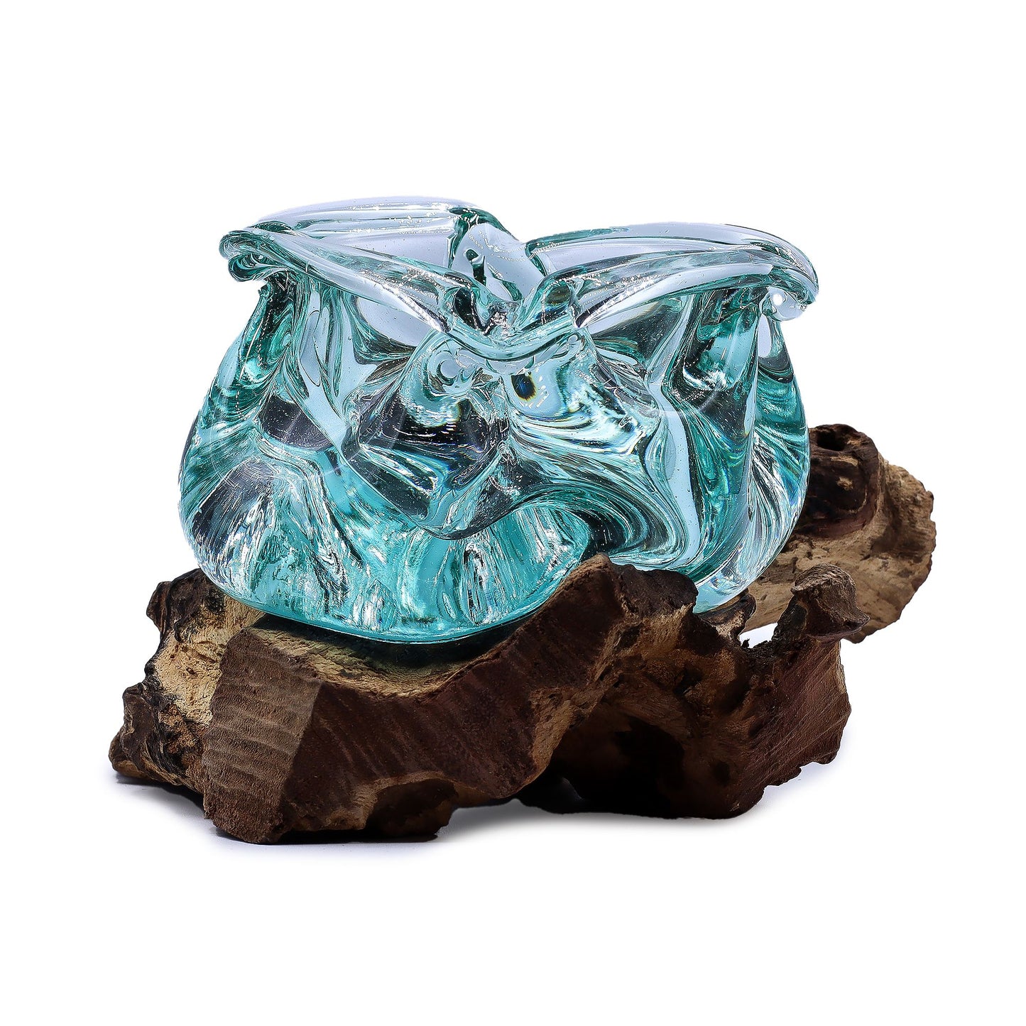 Molten Glass Chunky Candle Holder on Wood 23cm