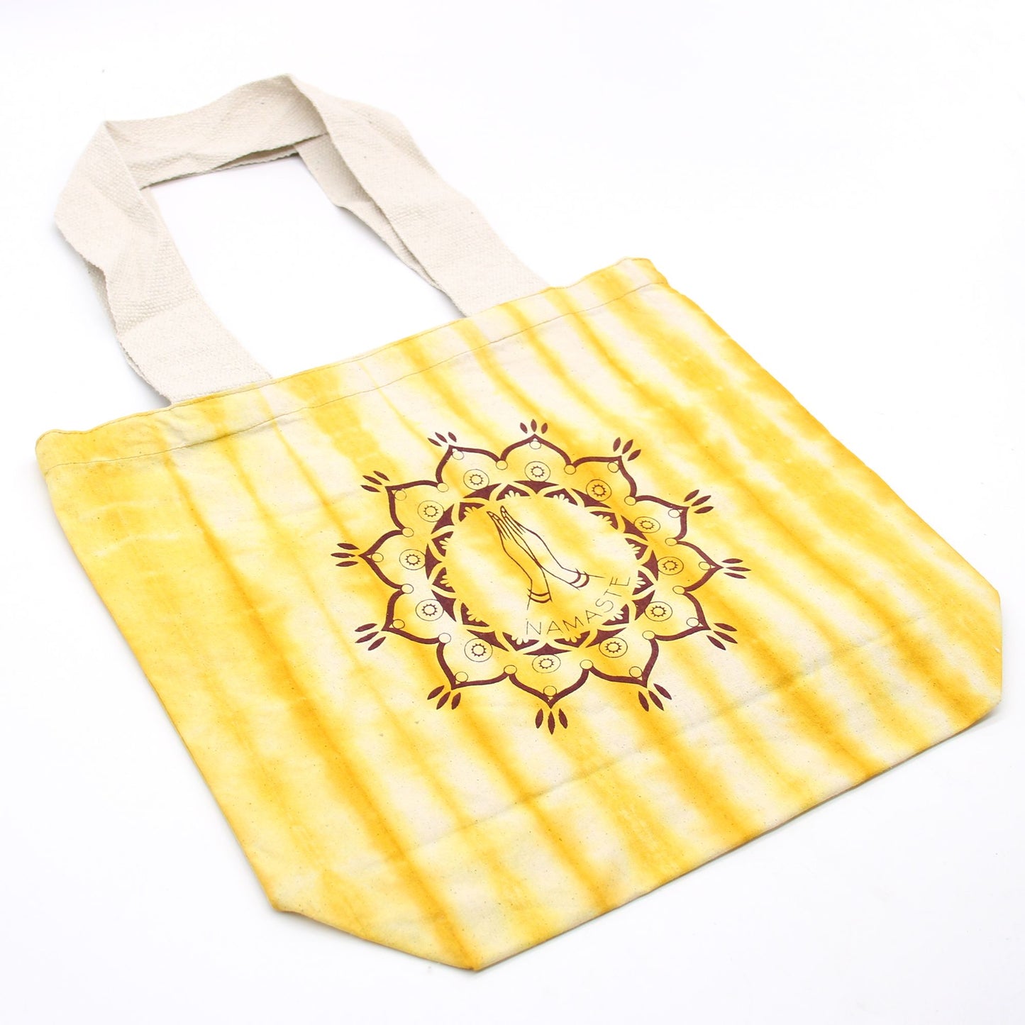 Tie-Dye Cotton Bag (6oz) - 38x42x12cm -  Namaste Hands - Yellow - Natural Handle