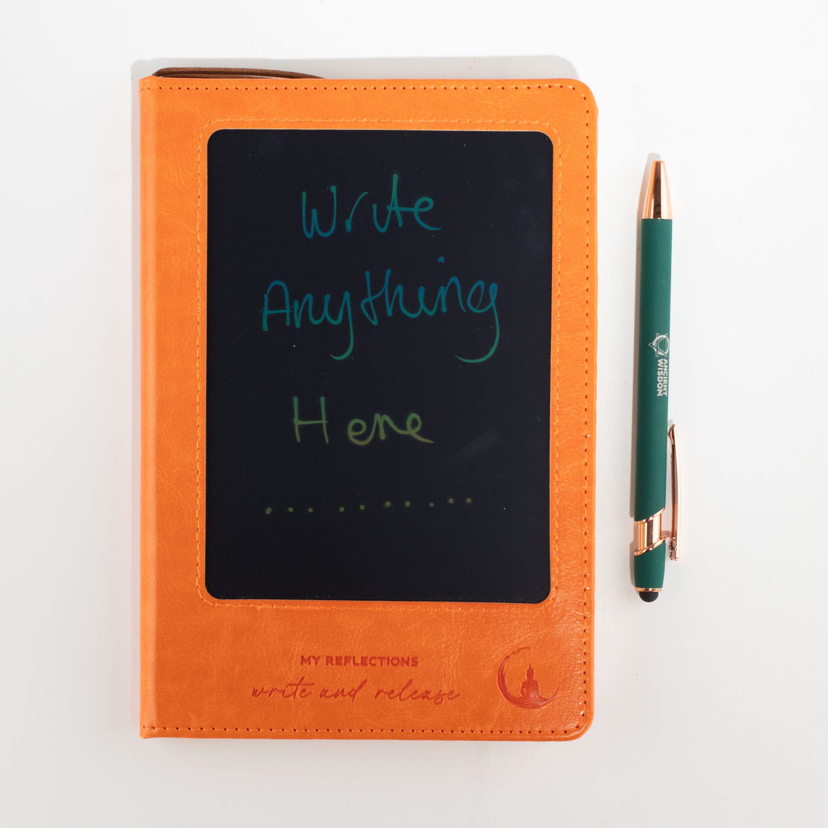 A5 Intention Note Book - LCD Wipe Screen - Orange Leather Effect - 160 Pages