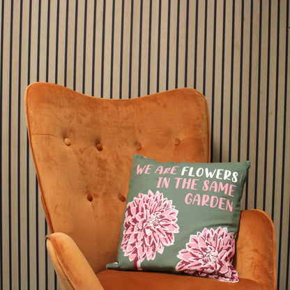 Printed Cotton Cushion Cover Set - We are Flowers - Olive, Pink and Natural