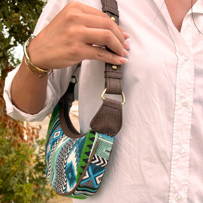 Jacquard Hobo Bag - Bold Greens (brown strap)
