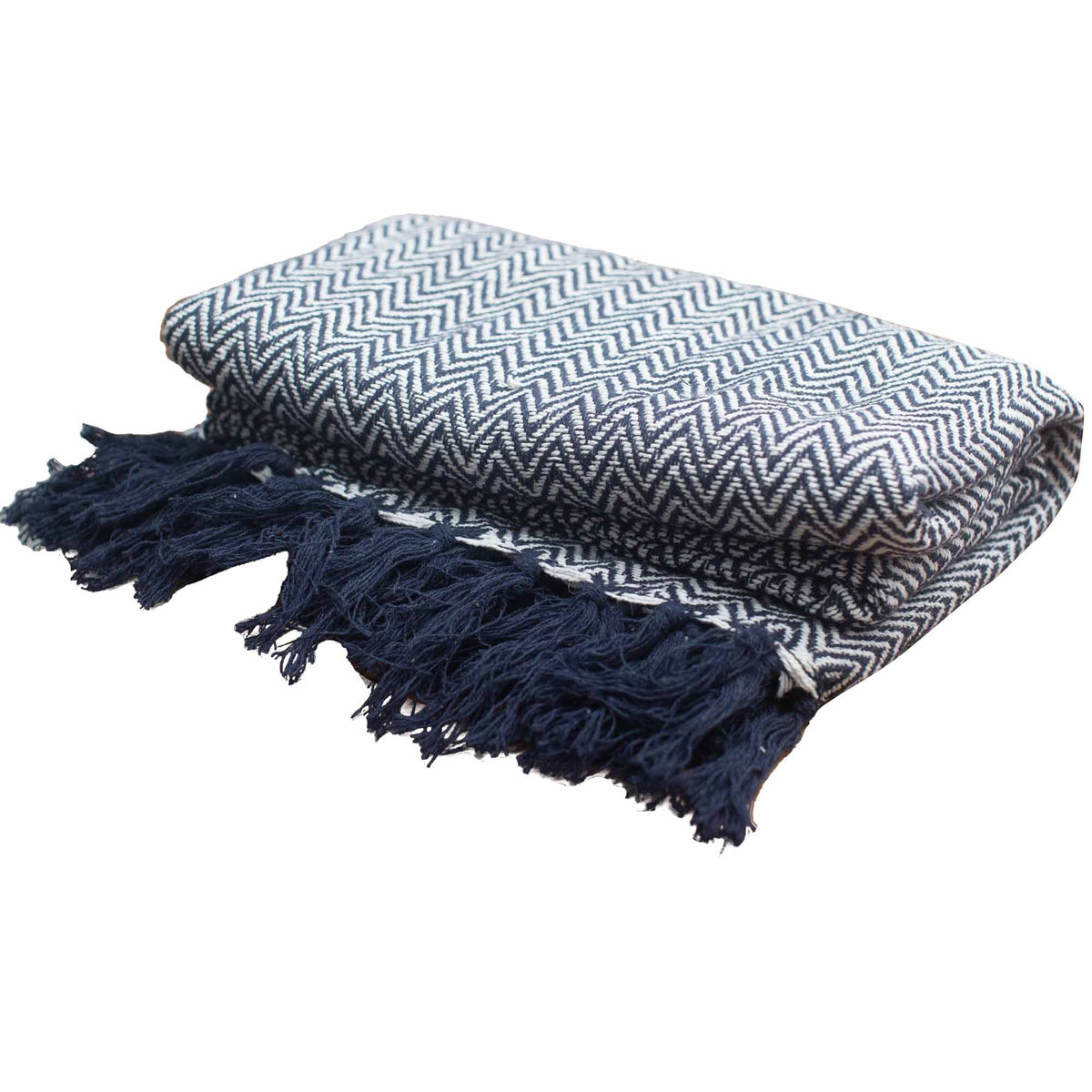 Boho Comfort Throws - Navy Zigzag