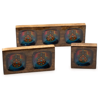 Medium Enamelled Mango Tray Set - Hamsa