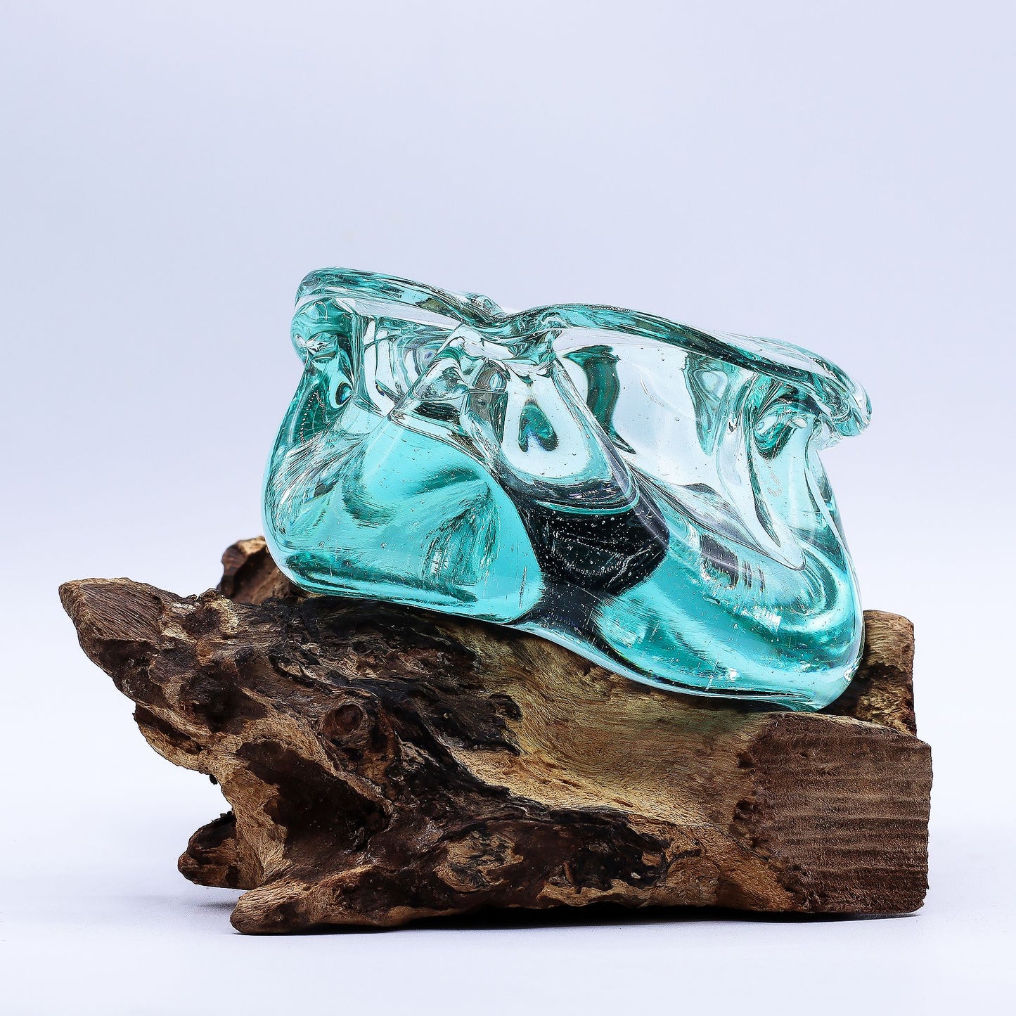 Molten Glass Chunky Candle Holder on Wood 23cm