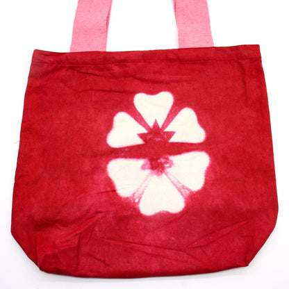 Natural Tie-Dye Cotton Bag (8oz) - 38x42x12cm - Maroon Flower - Pink Handle
