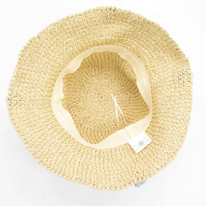 Nomad Sari Floppy Straw Sun Hat - Beige & Blue Flowers