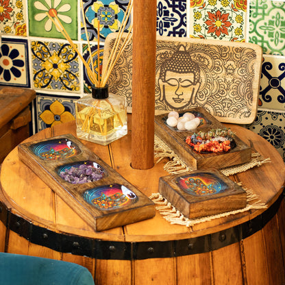 Medium Enamelled Mango Tray Set - Hamsa