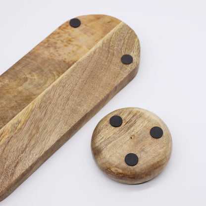Mango Wood Tray with 3 Bowls - Mediterranean Tile pattern
