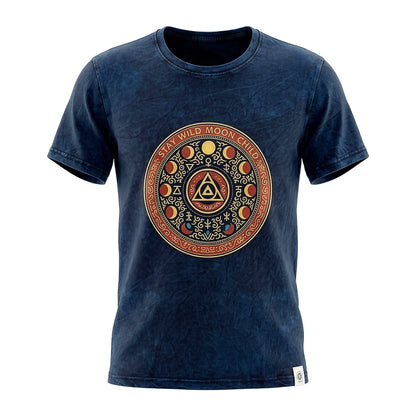 Nomad Sari Stonewashed Cotton T-Shirt - Stay Wild Moon Child - Blue - Medium