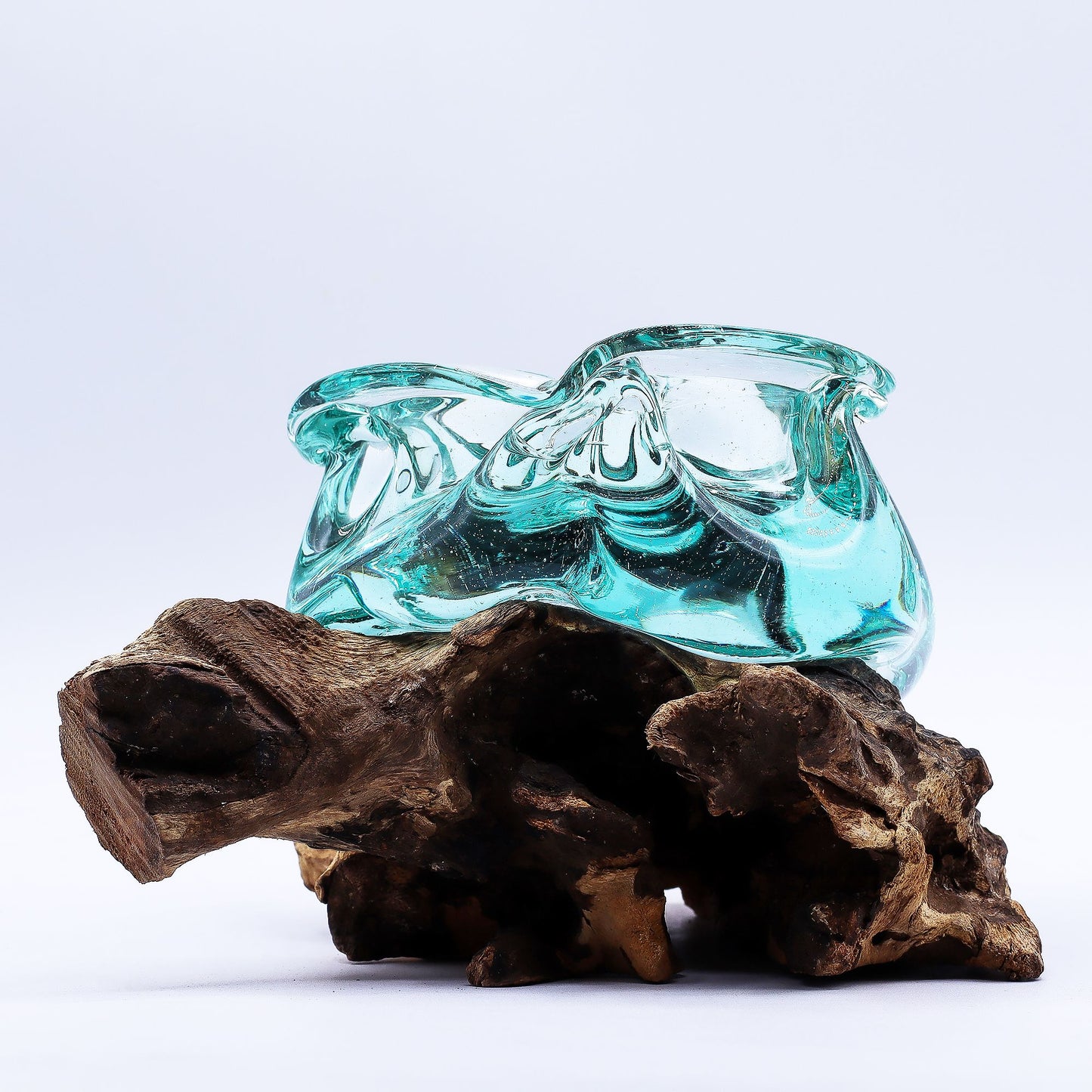 Molten Glass Chunky Candle Holder on Wood 23cm