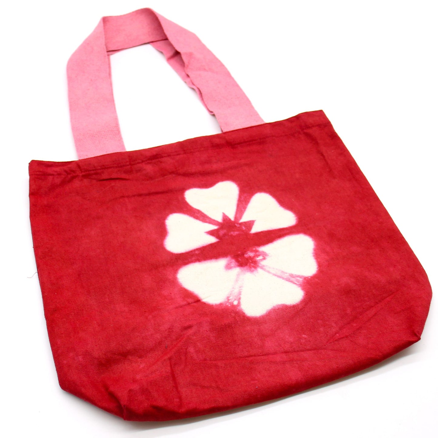 Natural Tie-Dye Cotton Bag (8oz) - 38x42x12cm - Maroon Flower - Pink Handle