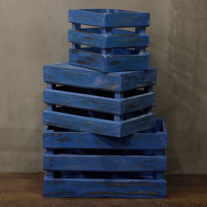 Wooden Storage Crates – Blue Wash (Set of 3)