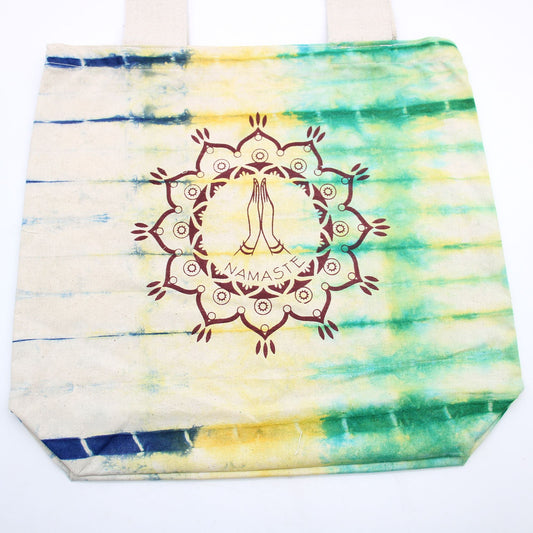 Tie-Dye Cotton Bag (6oz) - 38x42x12cm -  Namaste Hands - Multi - Natural Handle