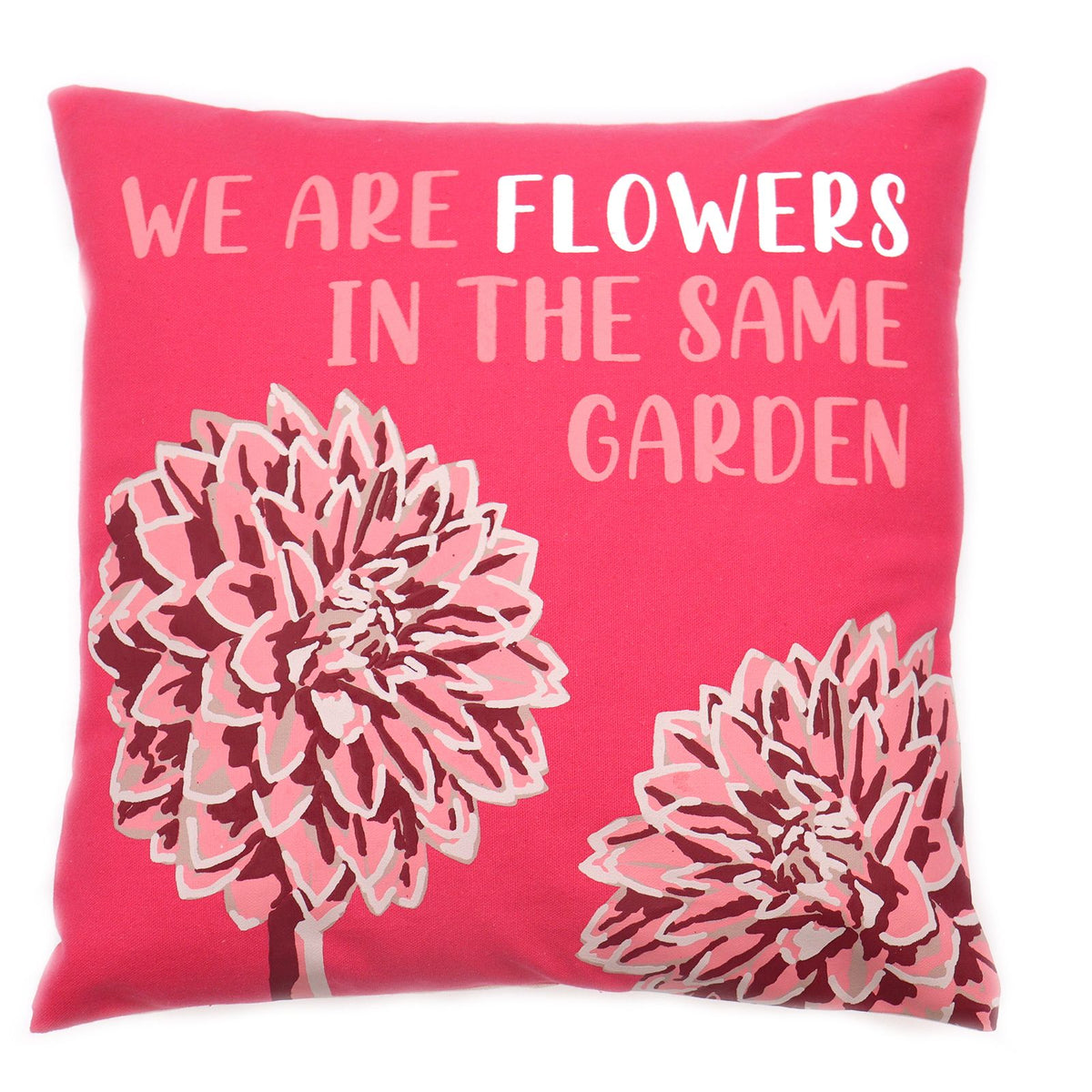 Printed Cotton Cushion Cover Set - We are Flowers - Olive, Pink and Natural