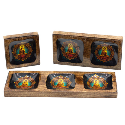 Large Enamelled Mango Tray Set - Buddha