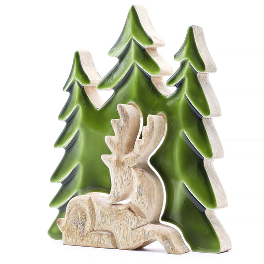 Lost in the Forrest - Stag in the Forrest 3D Wooden Decoration - 23x20cm