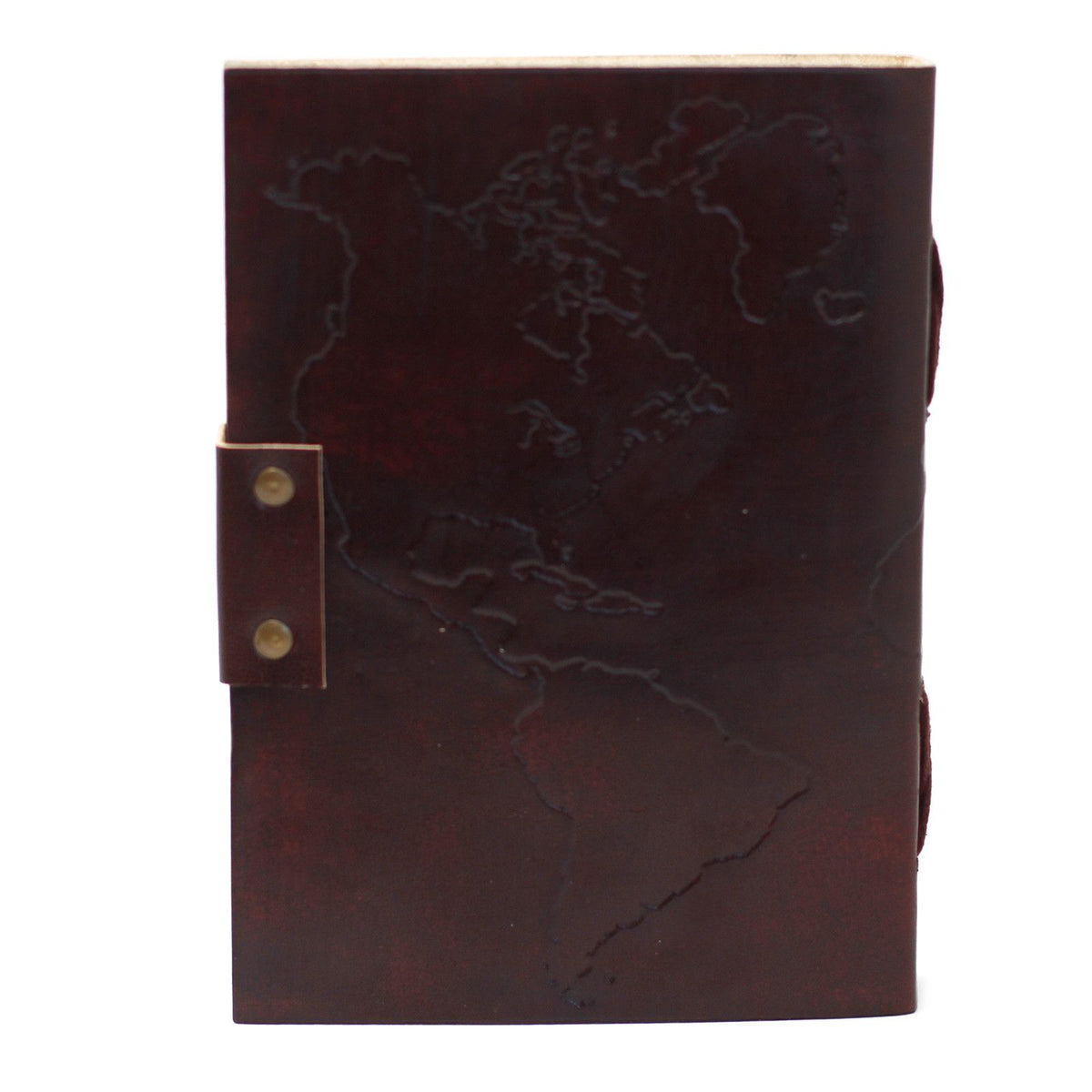 Leather World Map & Stitching Notebook (18x13cm)