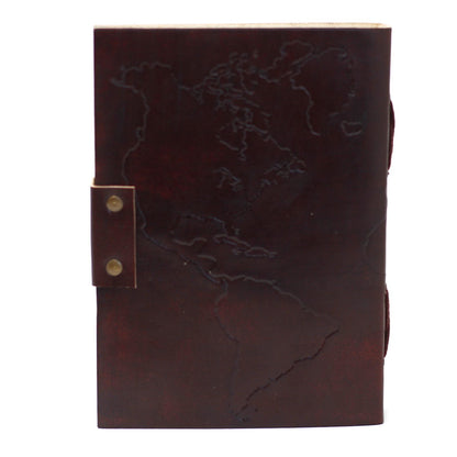 Leather World Map & Stitching Notebook (18x13cm)