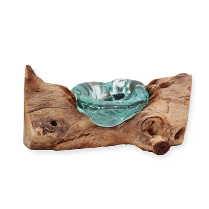 Molten Glass Candle Single Holder on Wood