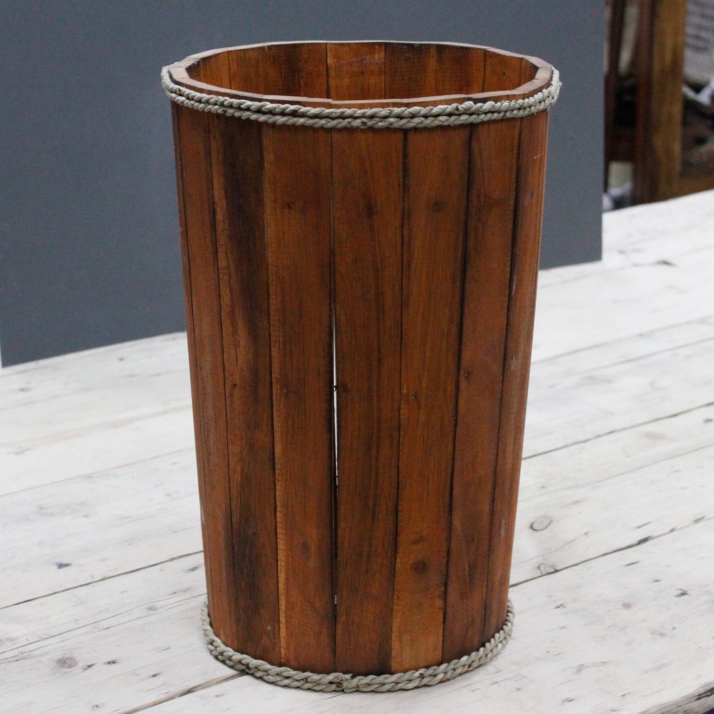Large Wooden Storage Tub – Brown