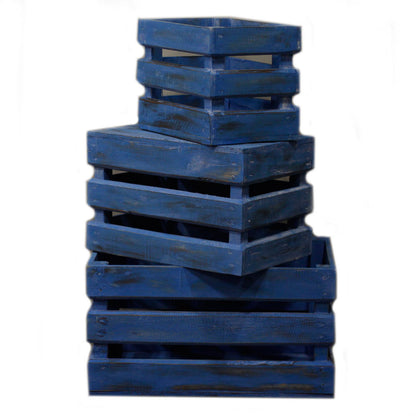Wooden Storage Crates – Blue Wash (Set of 3)