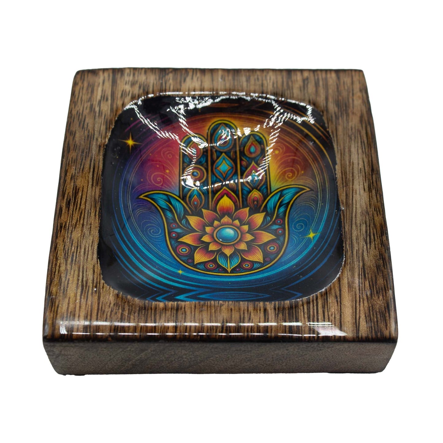 Medium Enamelled Mango Tray Set - Hamsa