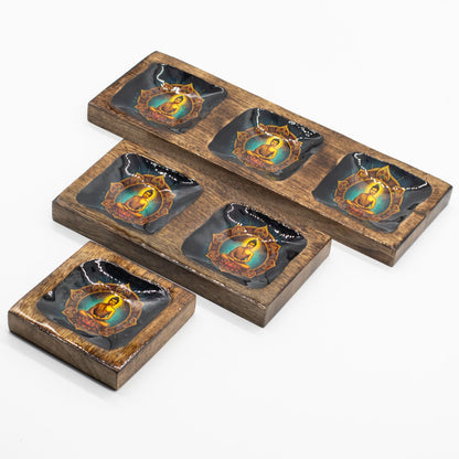 Large Enamelled Mango Tray Set - Buddha