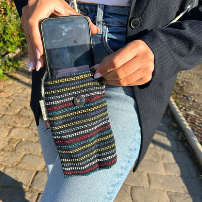 Phone Holder Bag Black and Multi - Fox Decor