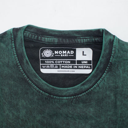 Nomad Sari Stonewashed Cotton T-Shirt - Tree of Life - Green - Large
