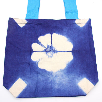Natural Tie-Dye Cotton Bag (8oz) - 38x42x12cm - Blue Flower - Blue Handle