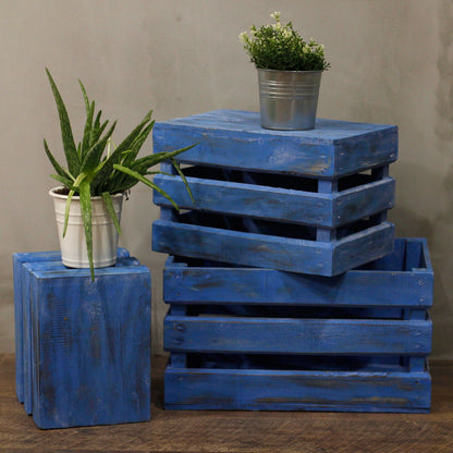 Wooden Storage Crates – Blue Wash (Set of 3)