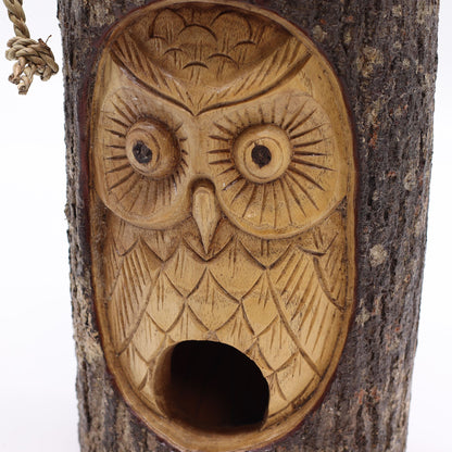 Tree Trunk Face - Bird House - Wise Owl