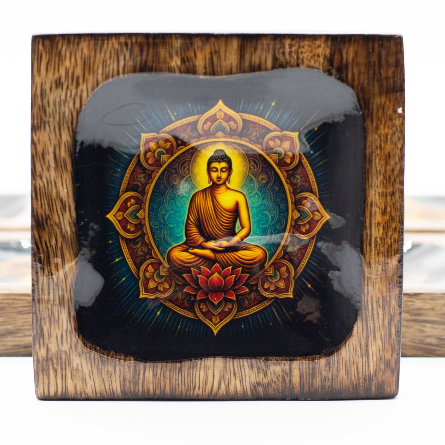 Large Enamelled Mango Tray Set - Buddha