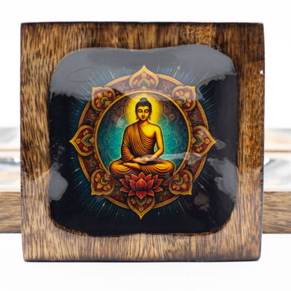Large Enamelled Mango Tray Set - Buddha