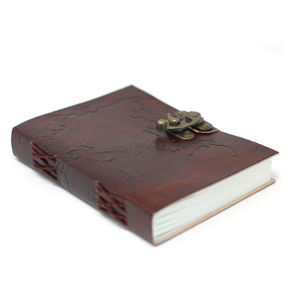 Leather World Map & Stitching Notebook (18x13cm)