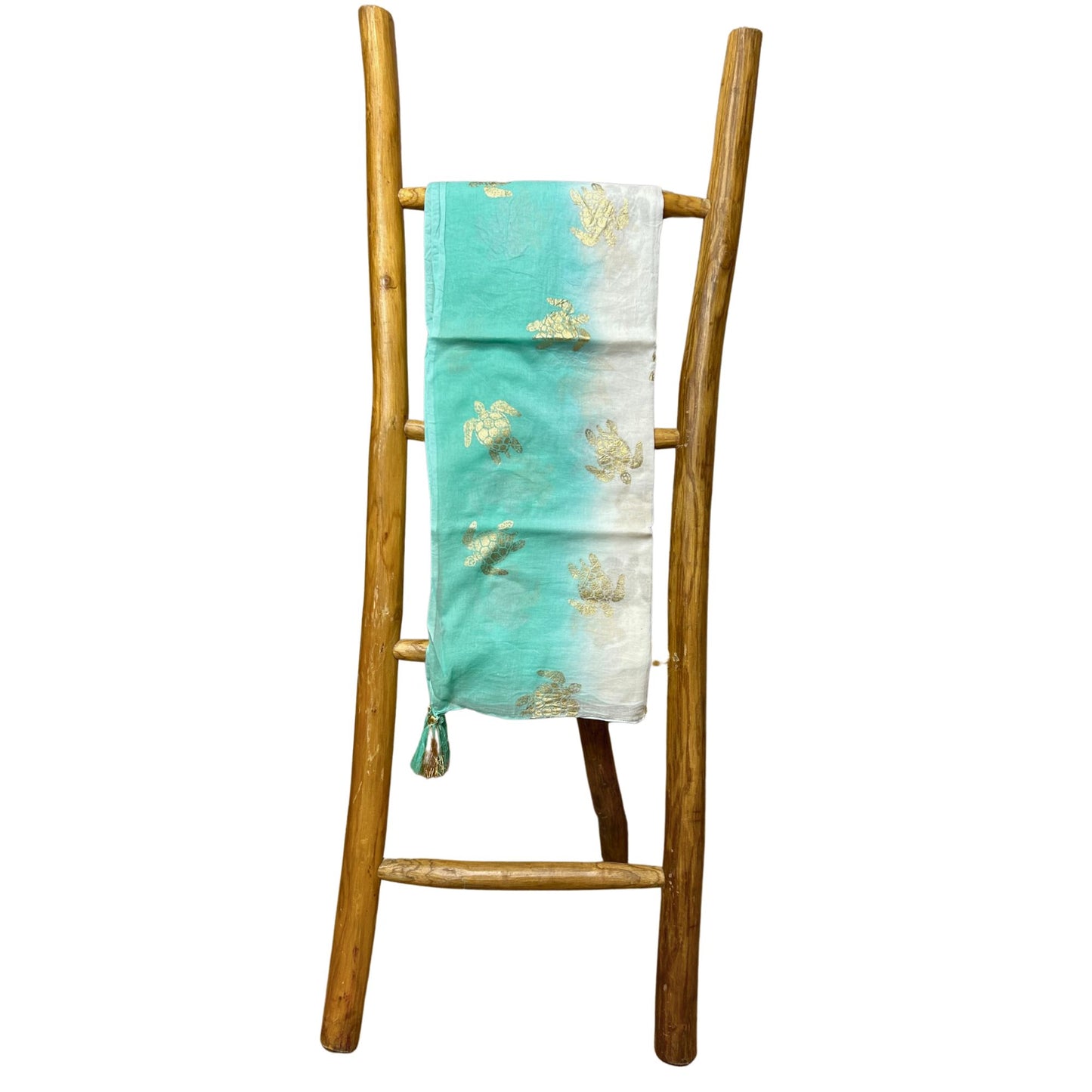 Nomad Sari Pareo – White & Turquoise with Gold Turtle Print