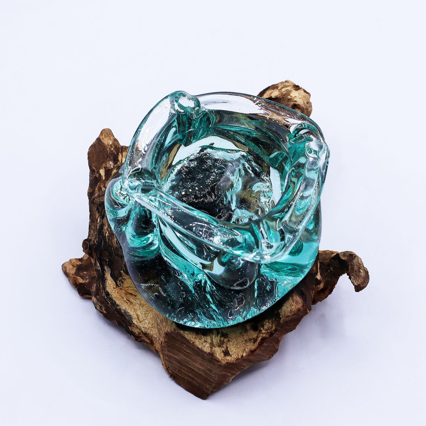 Molten Glass Chunky Candle Holder on Wood 23cm
