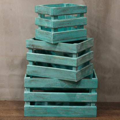 Wooden Storage Crates – Green Wash (Set of 3)