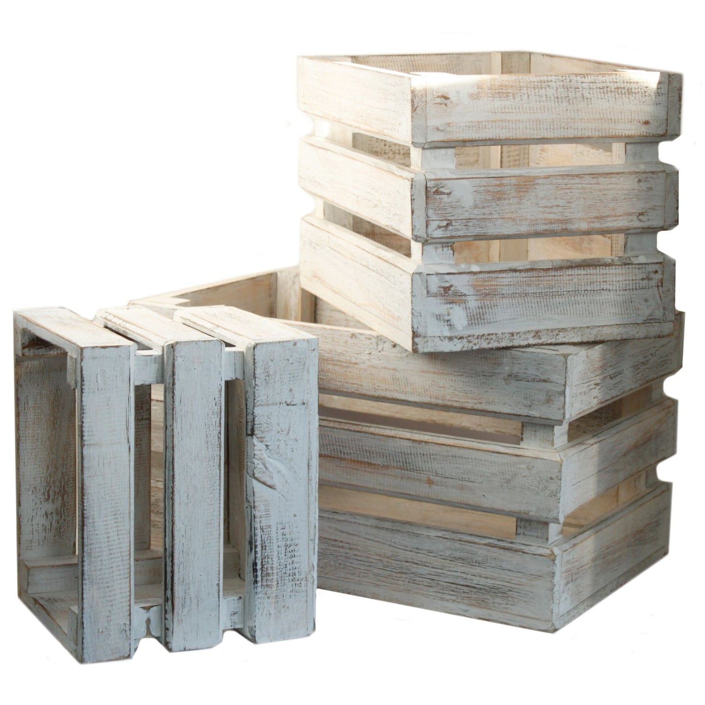 Wooden Storage Crates – White Wash (Set of 3)