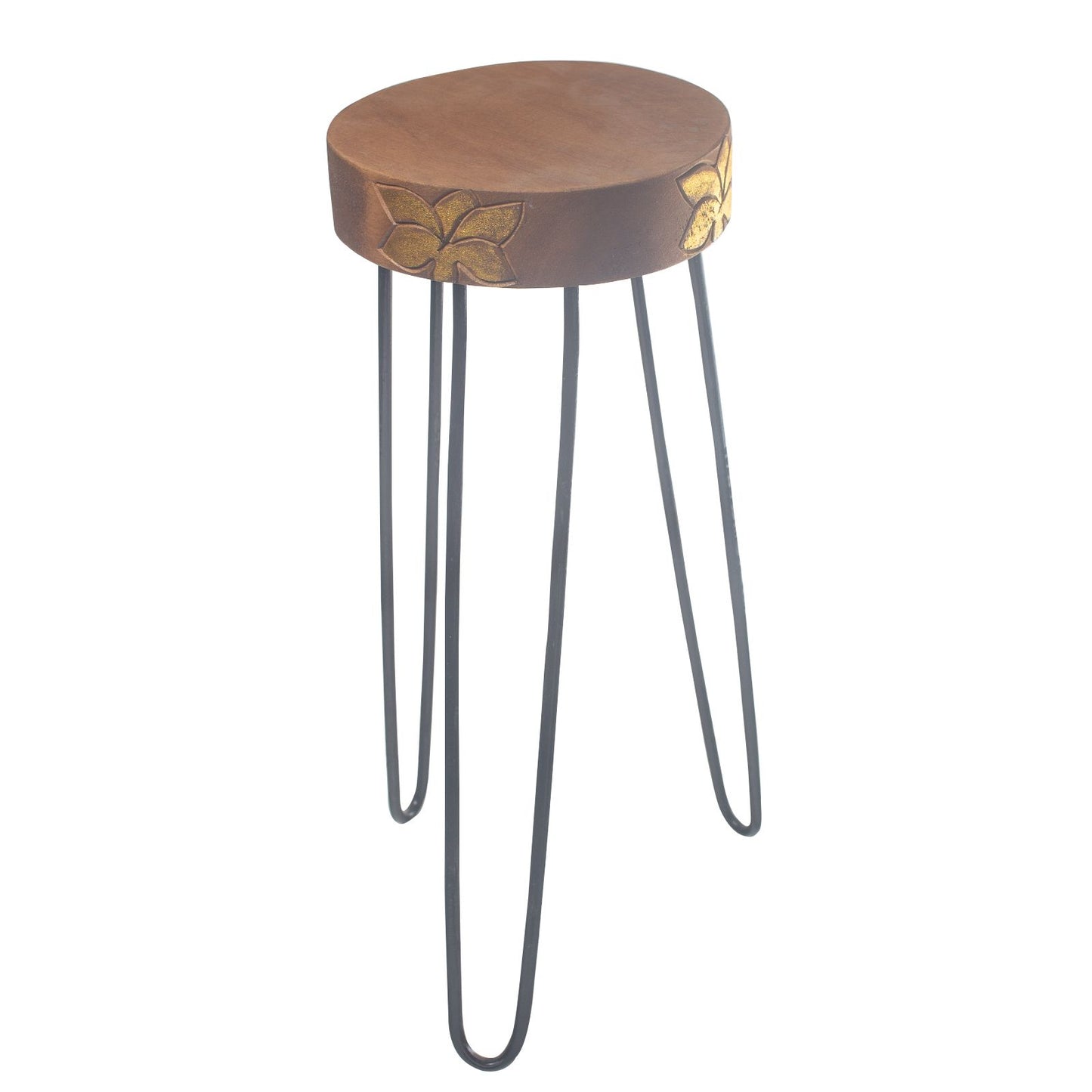 Albasia Wood Plant Stand - Natural & Gold Detail