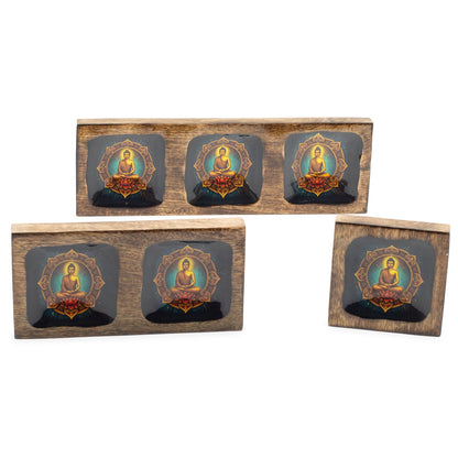Large Enamelled Mango Tray Set - Buddha