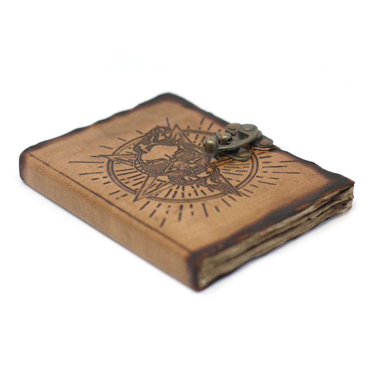 Leather Pentagon & Skull with Burns Detail Notebook (18x13cm)