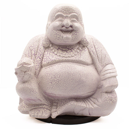 Laughing Buddha Lamp Lavender Crackle - Round Stand