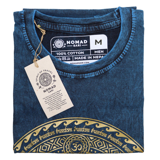 Nomad Sari Stonewashed Cotton T-Shirt – Chakra – Blue – Medium